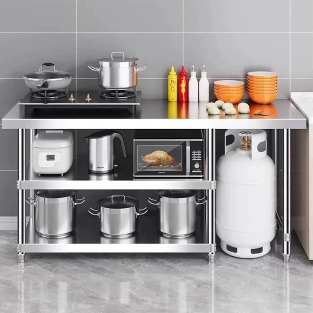Mesa Acero Inoxidable Mesa De Trabajo Acero Inoxidable Banco De Trabajo De 3 Estantes Mesa De Trabajo De Cocina De Acero Inoxidable 130x60x80cm