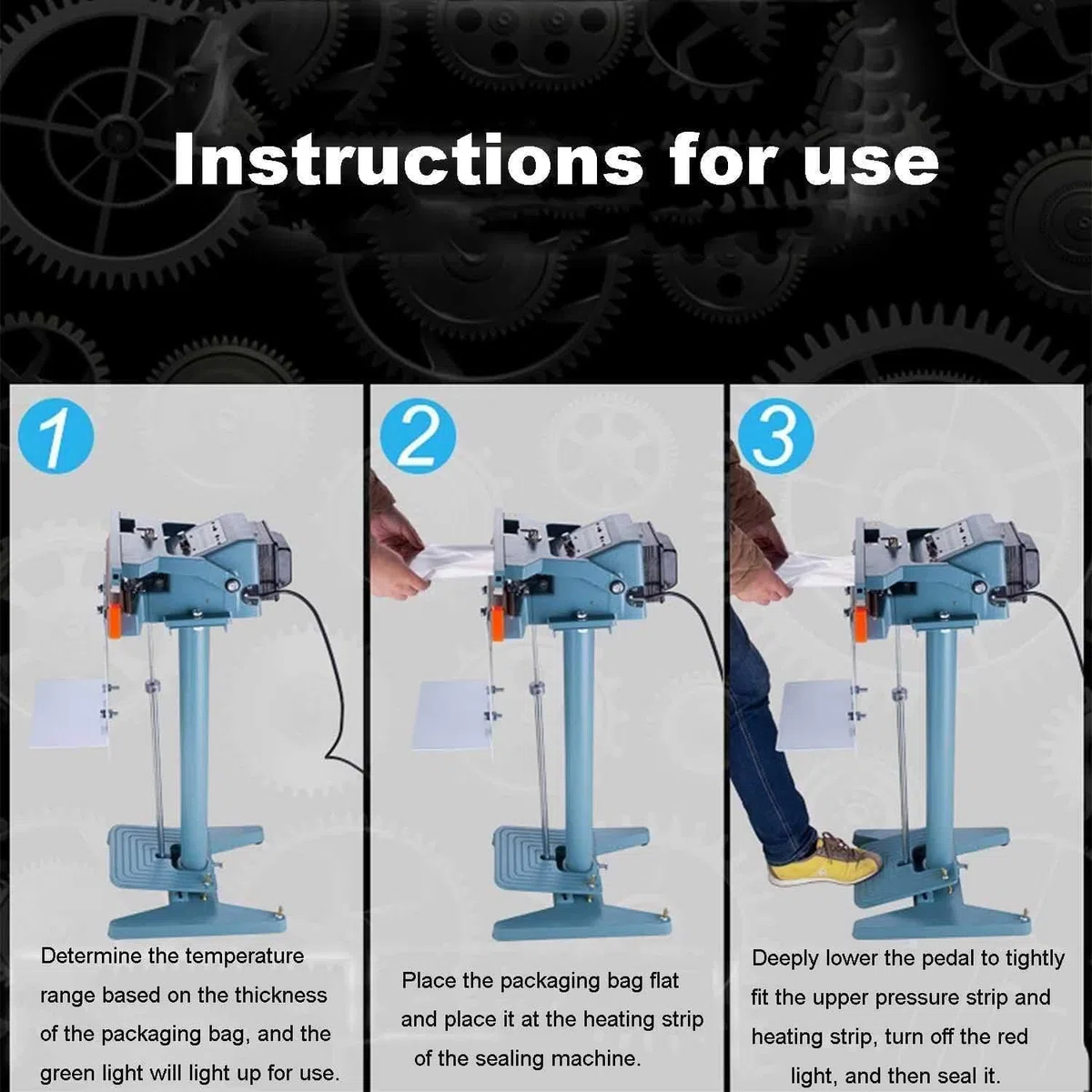 Selladores de pie de impulso de alta resistencia,Máquina selladora de bolsas de plástico con sellado térmico de, activador de pedal, longitud de sello de 350/450 mm(450mm,Singlesidesealing)