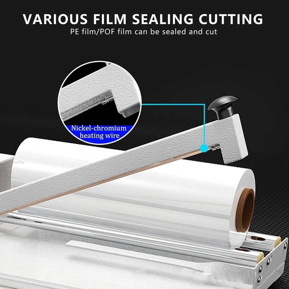 Máquina cortadora manual de sellado térmico para embalaje comercial, sellador de envoltura de película retráctil, perfecta para cajas de té y embalaje de alimentos, 60 cm de longitud
