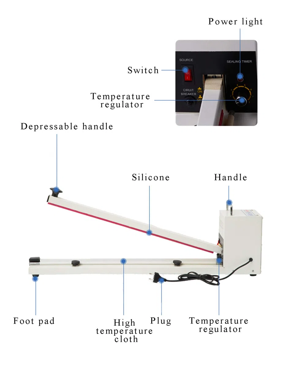 Hanchen Selladora Térmica de Impulso con Cortador 750mm Sellador de Bolsas de Plástico Comercial 1000W para Bolsas de Papel de Aluminio/de Papel Kraft/de Polietileno