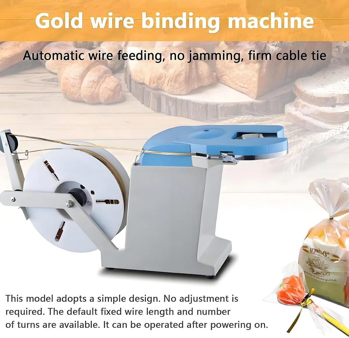 Máquina automática de amarre giratorio, círculo de apriete, máquina de atar alimentos semiautomática, lazos metálicos para regalos de dulces de panadería