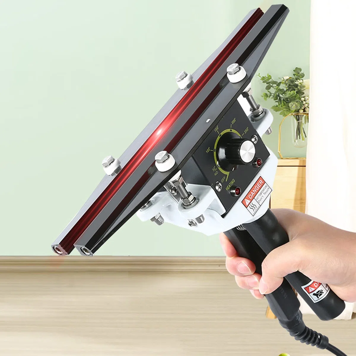 Sellador térmico portátil de mano para almacenamiento de alimentos, temperatura ajustable, sella bolsas de plástico y aluminio, ideal para uso doméstico y cocina, compacto y fácil de usar