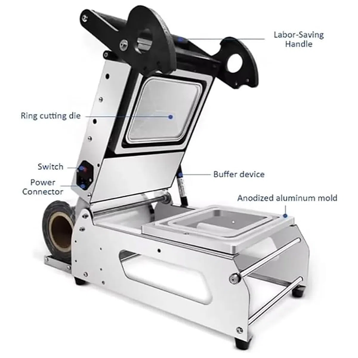 Máquina envasadora de sellado de alimentos, sellador térmico de bandeja manual, máquina selladora de cajas for llevar a presión manual for verduras, frutas, carne y pescado(245mm)