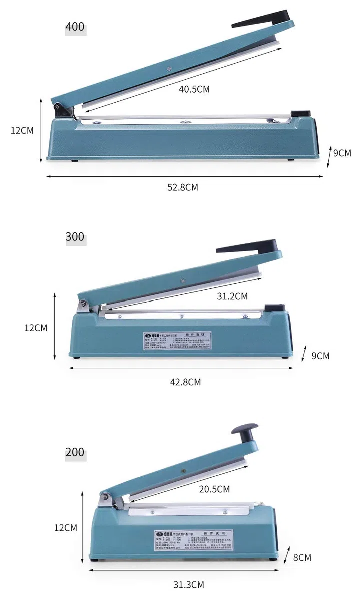 Hanchen Selladora Térmica 200/300/400mm Sellador de Bolsas de Plástico con Pantalla LED para Bolsa de PP PE Papel Kraft Textil no Tejido (Ancho de sellado: 3mm, Longitud de sellado: 200mm)