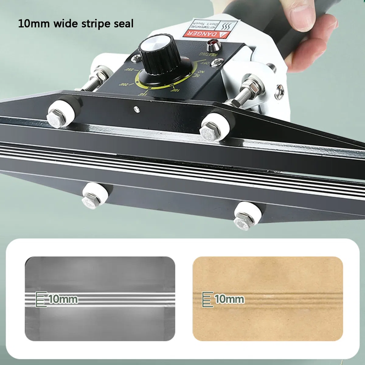 Sellador térmico portátil de mano para almacenamiento de alimentos, temperatura ajustable, sella bolsas de plástico y aluminio, ideal para uso doméstico y cocina, compacto y fácil de usar