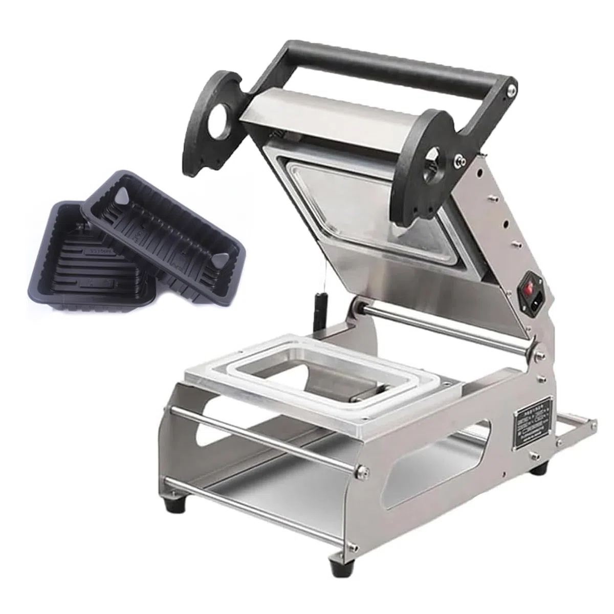 Máquina de sellado térmico, sellador de bandejas manual a presión para envasar alimentos cocinados, verduras, mariscos y sándwiches, 7-8 sellos por minuto, 180 mm x 120 mm