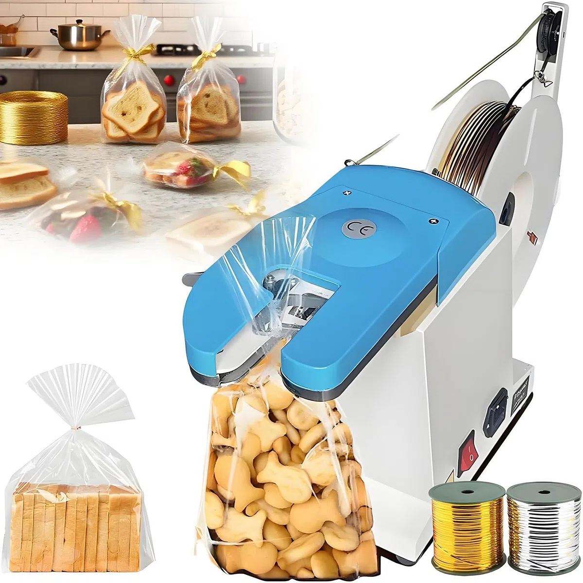 Máquina automática de amarre giratorio, círculo de apriete, máquina de atar alimentos semiautomática, lazos metálicos para regalos de dulces de panadería