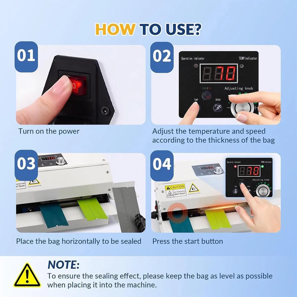 Selladora Automática de Bolsas por Calor Continuo, Selladora Horizontal de Bolsas de Alta Resistencia con Ajuste de Temperatura y Velocidad, Selladora de Plástico para Galletas, Pequeñas Tiendas