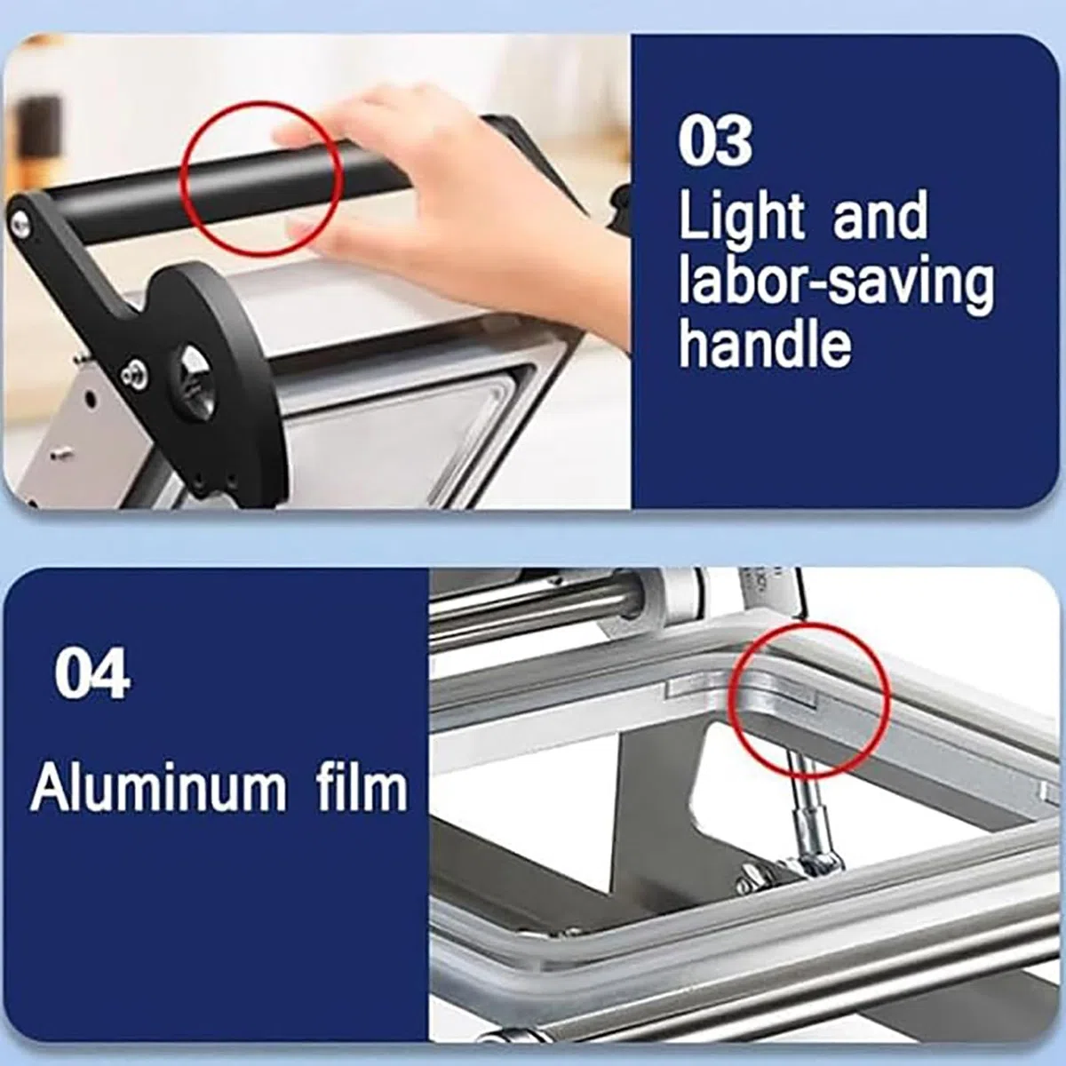 Máquina envasadora de sellado de alimentos, sellador térmico de bandeja manual, máquina selladora de cajas for llevar a presión manual for verduras, frutas, carne y pescado(245mm)