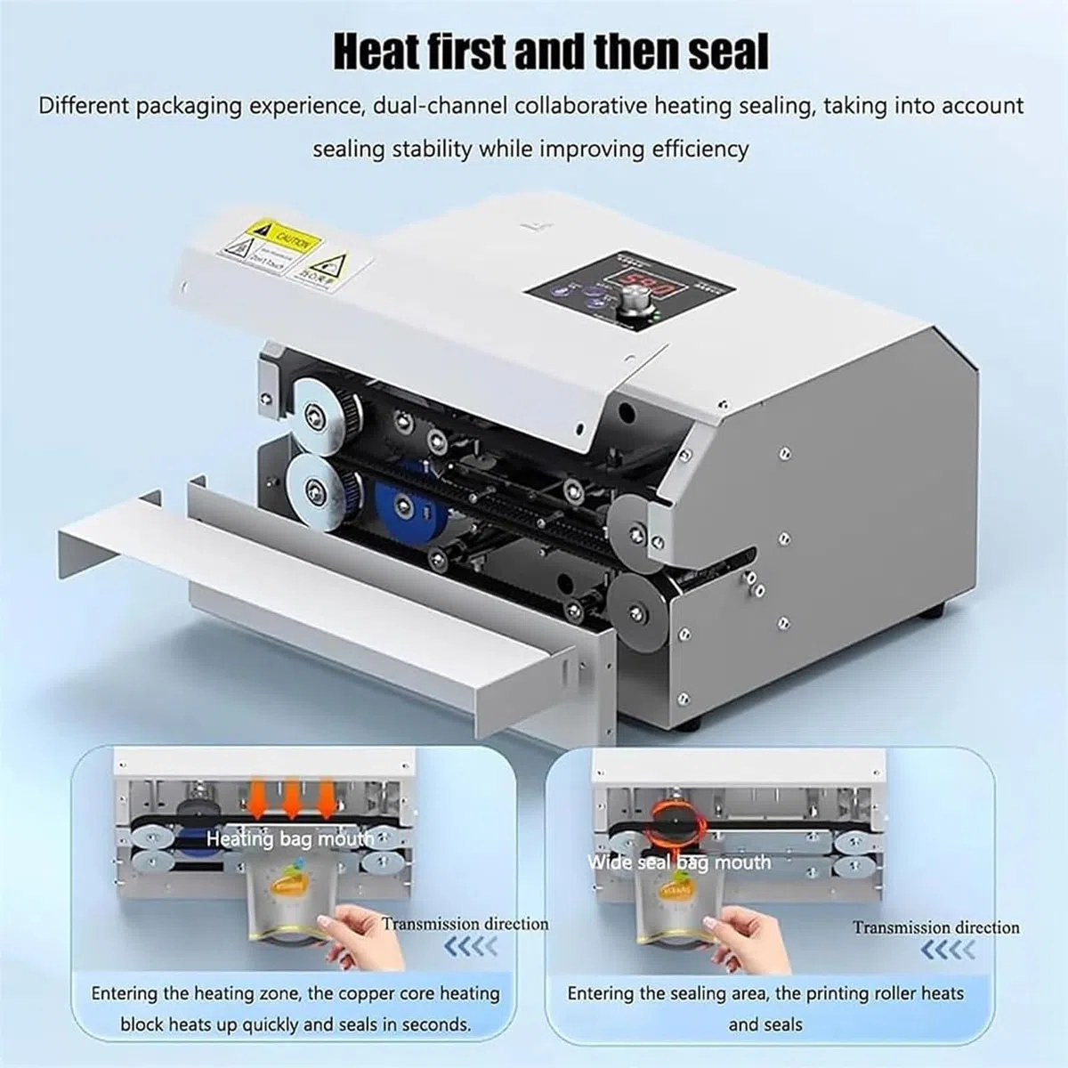 Selladora Automática de Bolsas por Calor Continuo, Selladora Horizontal de Bolsas de Alta Resistencia con Ajuste de Temperatura y Velocidad, Selladora de Plástico para Galletas, Pequeñas Tiendas