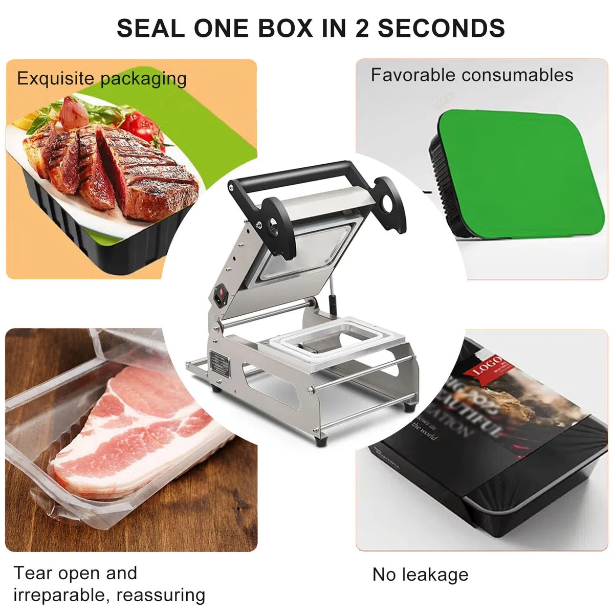 Sellador manual al vacío, máquina de sellado de alimentos para verduras, frutas, carne y pescado, sellador de cajas para llevar a presión manual (220 V, 260 mm)