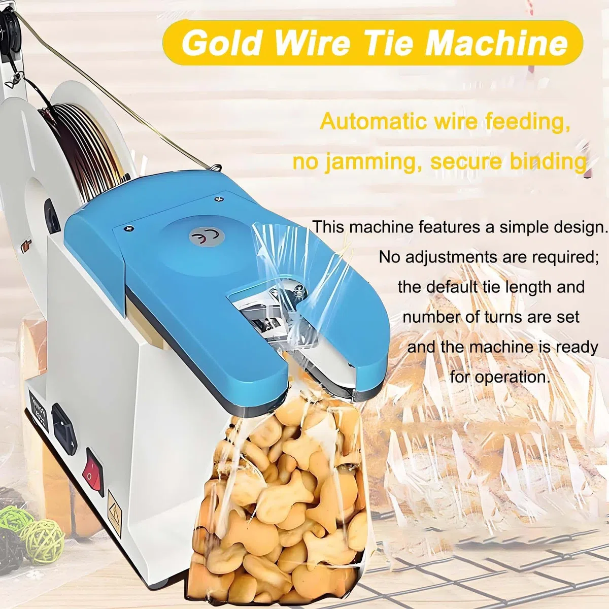 Máquina automática de atado por torsión, máquina de atar alimentos para regalos de panadería y dulces, herramienta semiautomática de alambre con círculo de apriete, fácil de usar